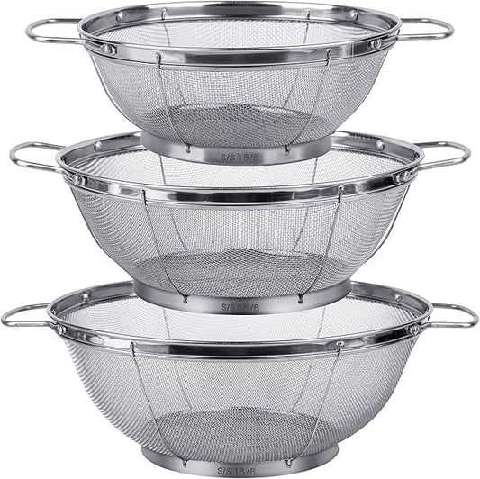 3 Pack 18/8 Stainless Steel Colander Sieves, Mesh Strainer Net Baskets by Tiawudi