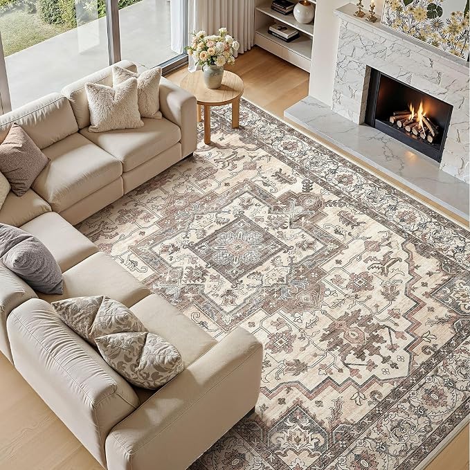 7x9 Area Rugs Living Room: Washable Vintage Rug Large Non-Slip Stain Resistant - Image 7