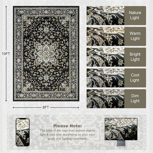 8x10 Area Rugs for Living Room: Washable Rug Soft Vintage Boho Medallion Carpet - Image 2