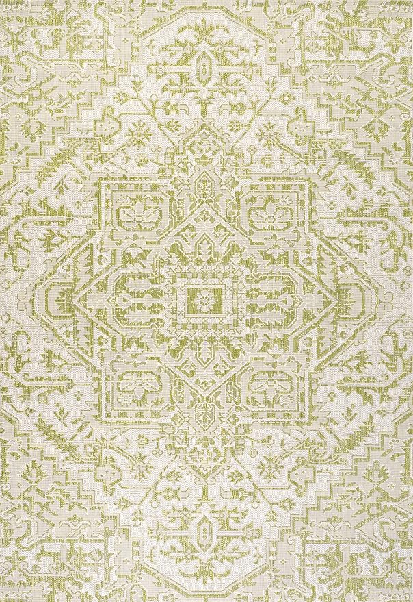 JONATHAN Y Boho Medallion Indoor Outdoor Area Rug 5X8 Cream/Green, Estrella - Image 9
