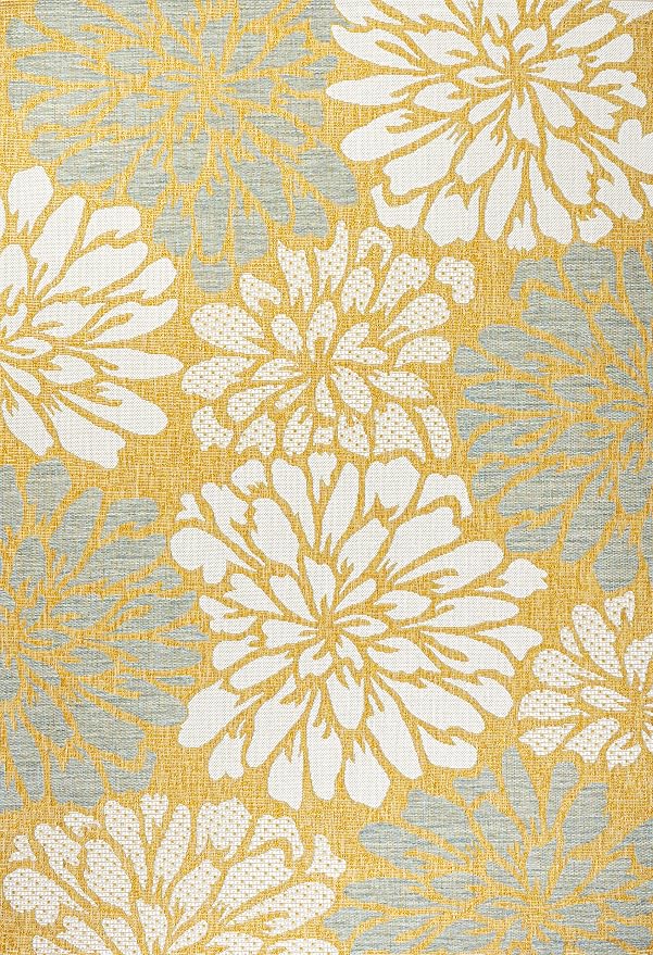 JONATHAN Y Floral Textured Weave Indoor Outdoor Area Rug 5X8 Yellow/Cream - Image 8
