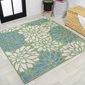 JONATHAN Y Floral Textured Weave Indoor Outdoor Square Area Rug 5X5 Cream/Green by JONATHANY