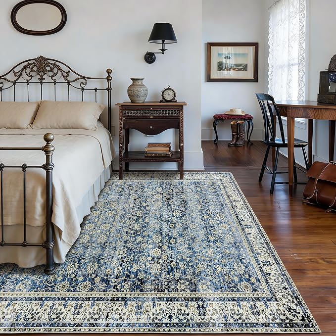 Blue Area Rug for Living Room 8x10 Washable Vintage Farmhouse Big Large Boho - Image 5
