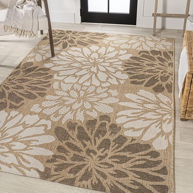 JONATHAN Y Floral Textured Weave Indoor Outdoor Area Rug 4X6 Brown/Cream - Image 3