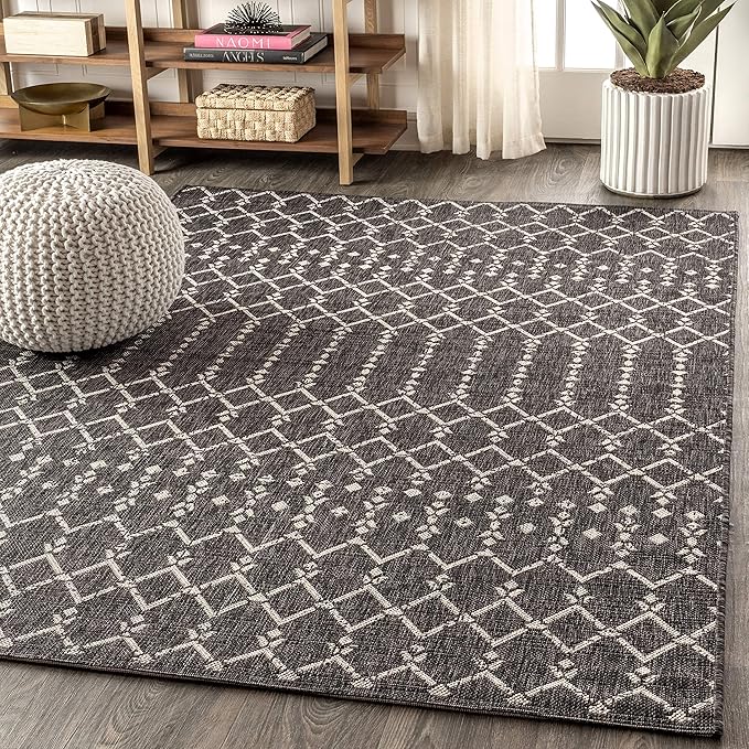 JONATHAN Y Moroccan Geometric Indoor Outdoor Area Rug 5X8 Black/Gray, Ourika - Image 4