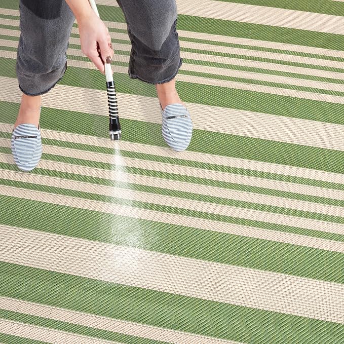 SAFAVIEH Courtyard Collection 8' x 11' Green/Beige CY6062 Stripe Indoor/ - Image 9