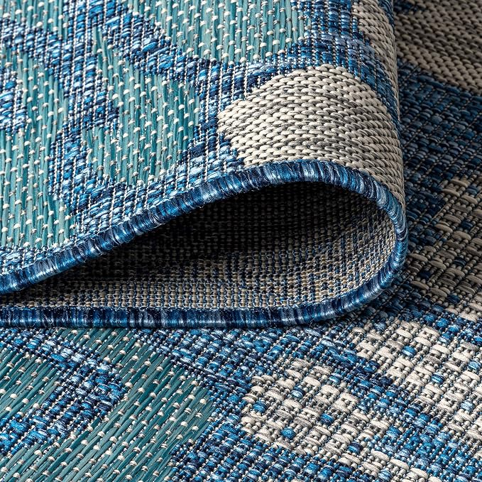 JONATHAN Y Floral Textured Weave Indoor Outdoor Octagon Area Rug 5 Ft Navy/Aqua - Image 4