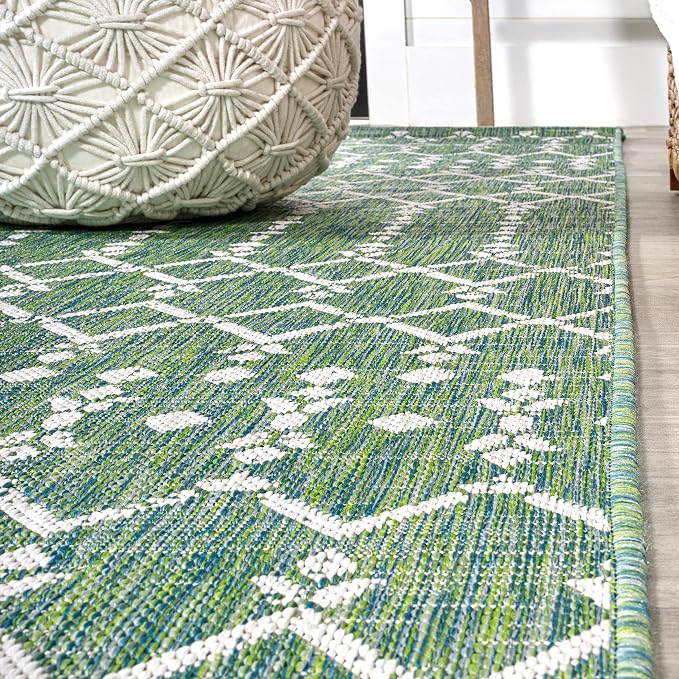 JONATHAN Y Moroccan Geometric Indoor Outdoor Runner Rug 2X10 Green/Cream - Image 6