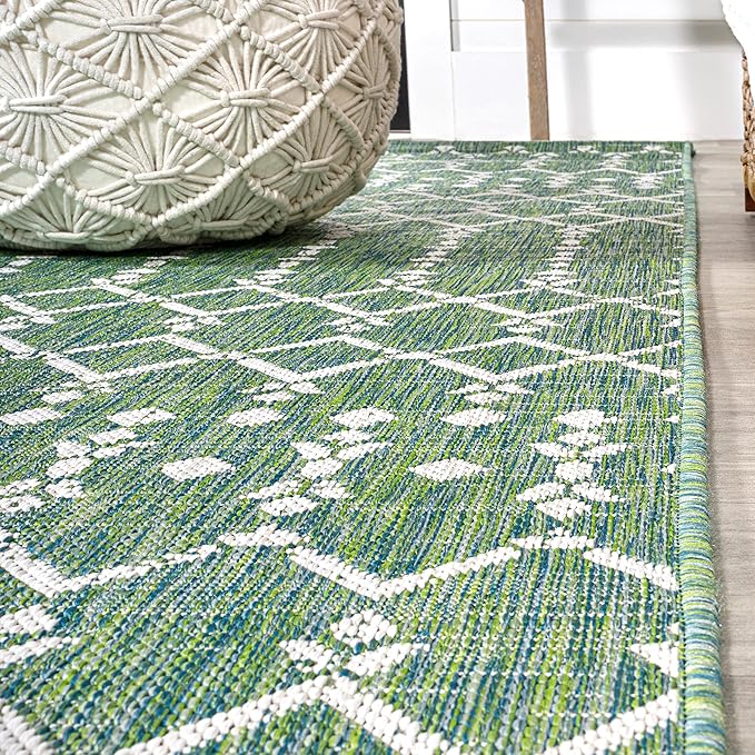 JONATHAN Y Moroccan Geometric Indoor Outdoor Round Area Rug 5 Ft Green/Cream - Image 6