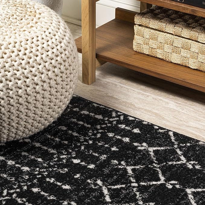 JONATHAN Y Boho Vintage Diamond Black/Ivory Square Area Rug 5X5 ft, Moroccan - Image 4