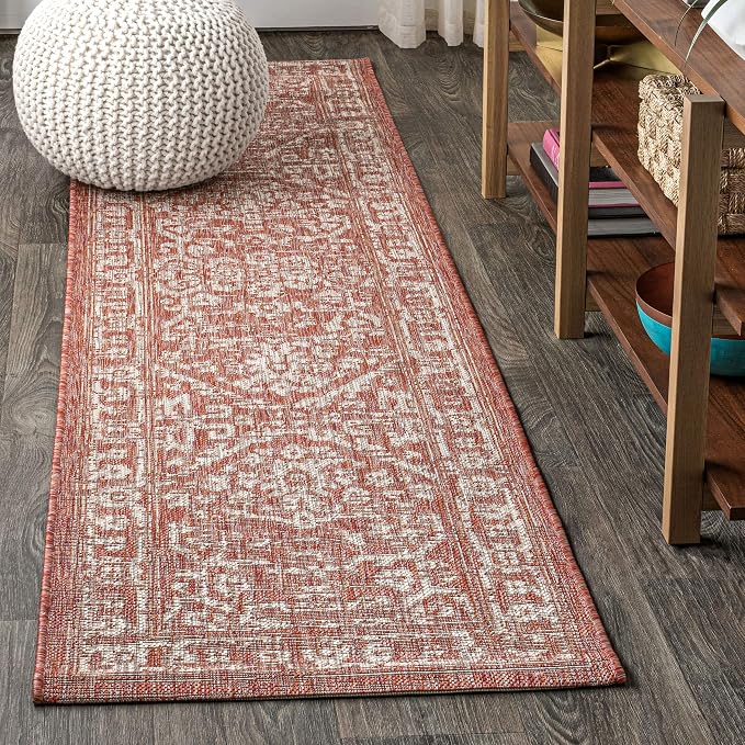 JONATHAN Y Boho Medallion Indoor Outdoor Runner Rug 2X8 Red/Taupe, Malta by JONATHANY