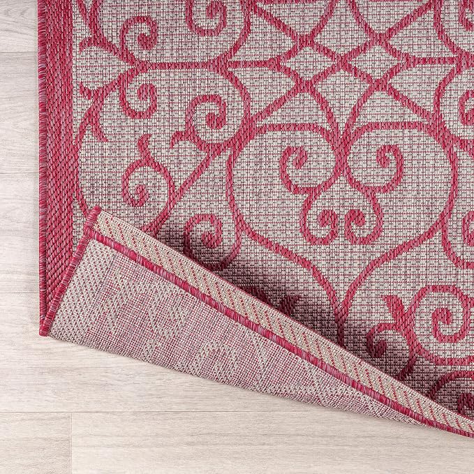 JONATHAN Y Vintage Filigree Indoor Outdoor Area Rug 8X10 Light Gray/Fuchsia - Image 5
