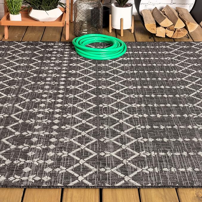 JONATHAN Y Moroccan Geometric Indoor Outdoor Area Rug 5X8 Black/Gray, Ourika - Image 11