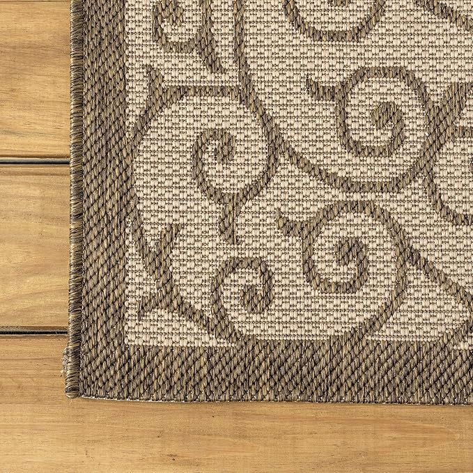 JONATHAN Y Vintage Filigree Indoor Outdoor Square Area Rug 9X9 Beige/Brown - Image 7