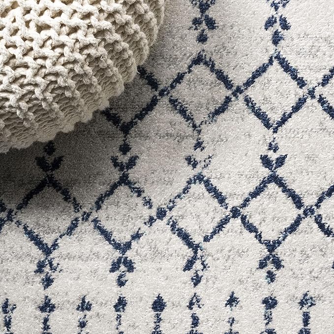 JONATHAN Y Boho Vintage Diamond Cream/Navy Indoor Area Rug 9X12 ft, Moroccan - Image 4