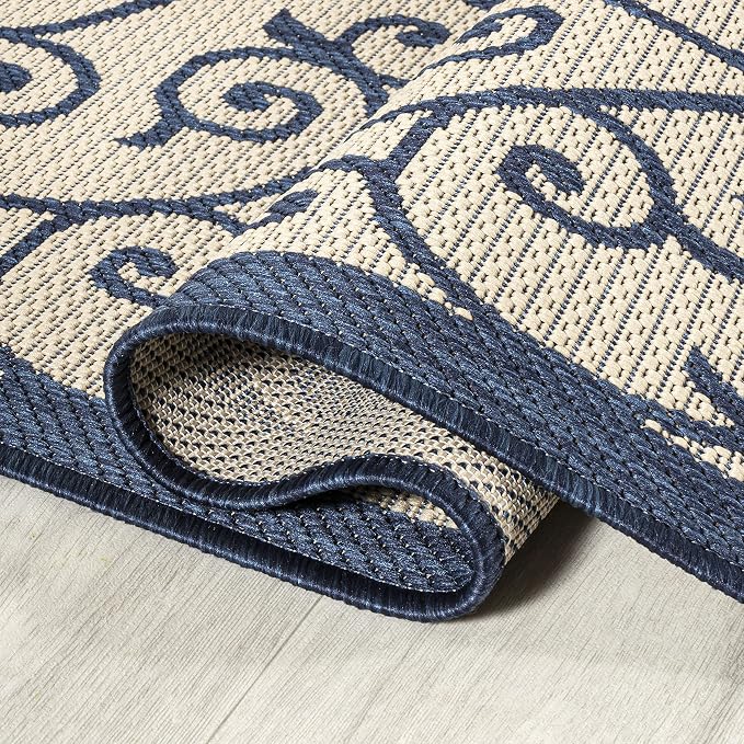 JONATHAN Y Vintage Filigree Indoor Outdoor Area Rug 4X6 Navy/Beige, Madrid - Image 5