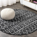 JONATHAN Y Boho Vintage Diamond Black/Ivory Round Area Rug 8 ft, Moroccan Hype by JONATHANY