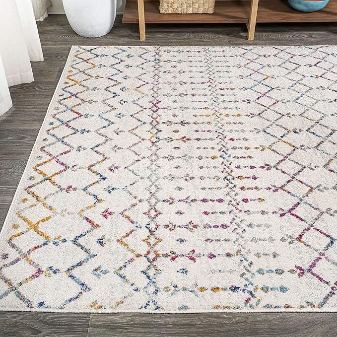 JONATHAN Y Boho Vintage Diamond Ivory/Multi Indoor Area Rug 4X6 ft, Moroccan - Image 4