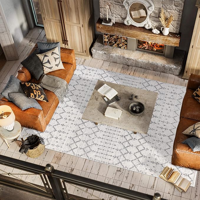 JONATHAN Y Boho Vintage Diamond Cream/Gray Indoor Area Rug 12X18 ft, Moroccan - Image 3