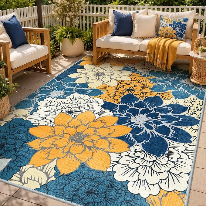 GENIMO Indoor Outdoor Area Rug 5'x8', Machine Washable Rugs by GENIMO
