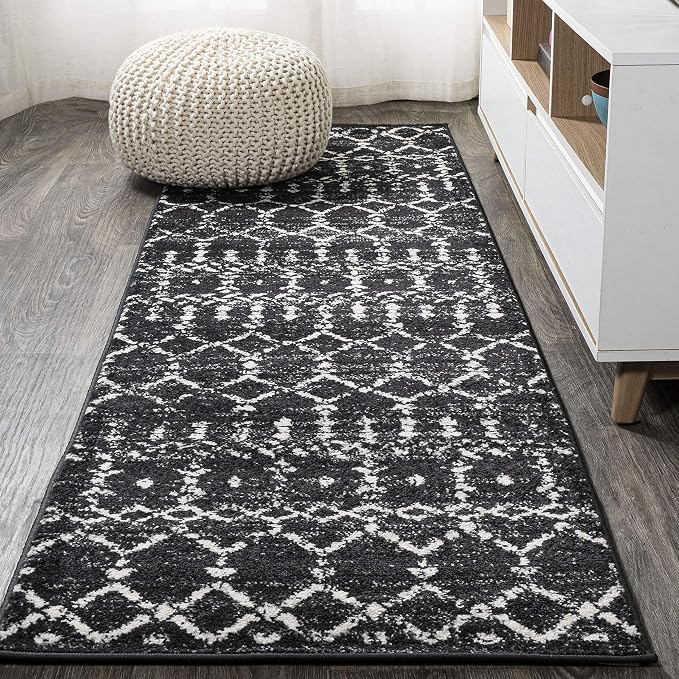 JONATHAN Y Boho Vintage Diamond Black/Ivory Runner Rug 2X20 ft, Moroccan Hype by JONATHANY