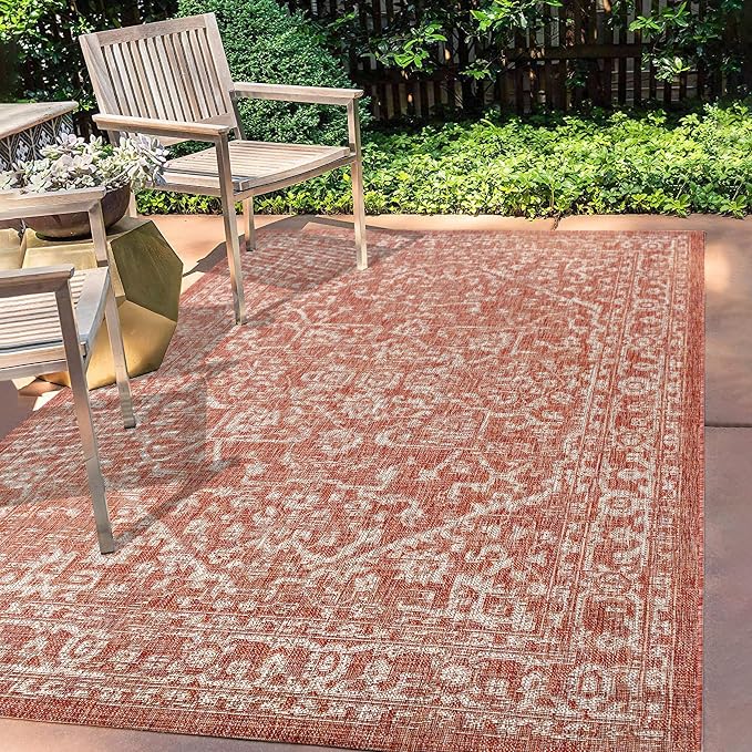 JONATHAN Y Boho Medallion Indoor Outdoor Area Rug 3X5 Red/Taupe, Malta Textured - Image 3