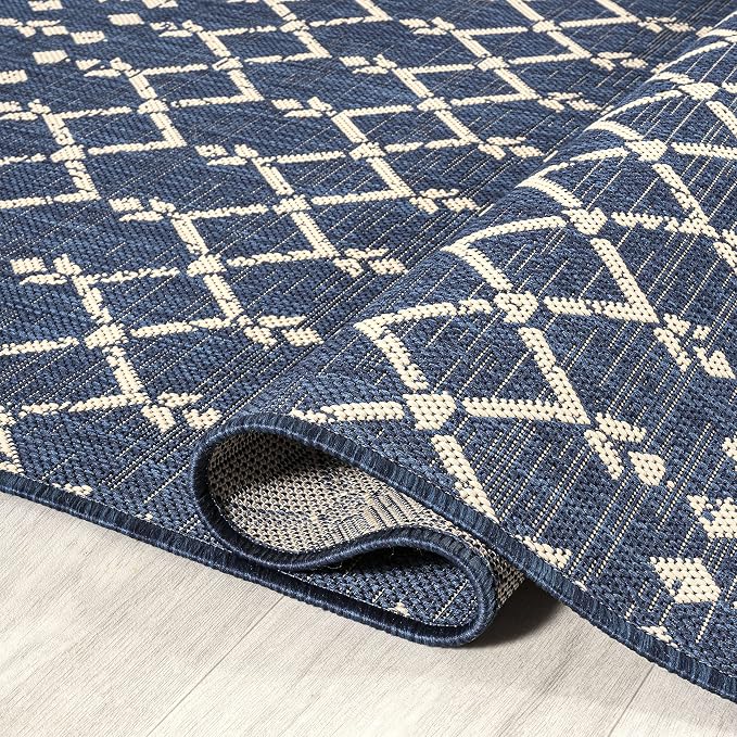 JONATHAN Y Moroccan Geometric Indoor Outdoor Round Area Rug 3 Ft Navy/Beige - Image 3