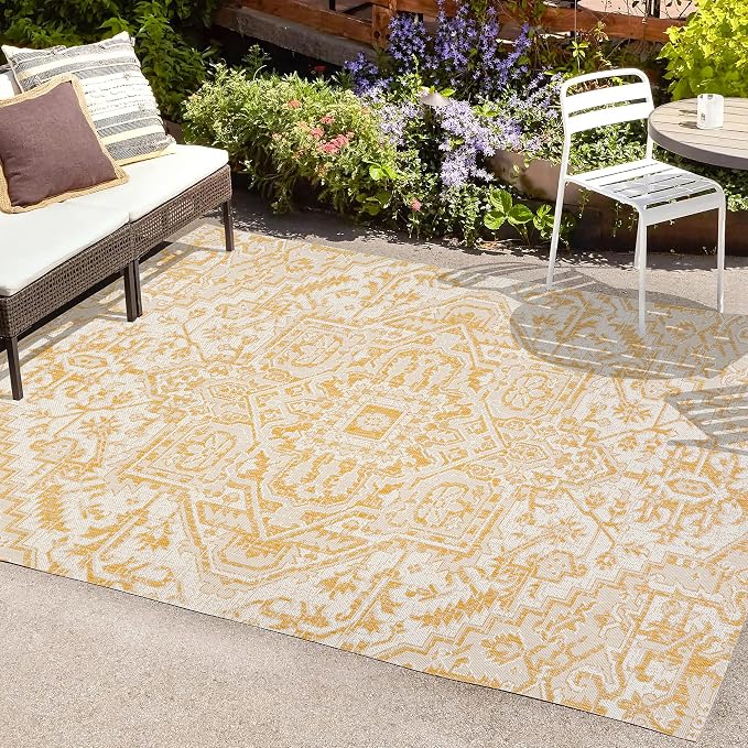 JONATHAN Y Boho Medallion Indoor Outdoor Area Rug 3X5 Cream/Yellow, Estrella - Image 4