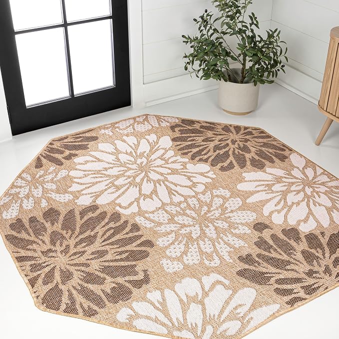 JONATHAN Y Floral Textured Weave Indoor Outdoor Octagon Area Rug 5 Ft by JONATHANY