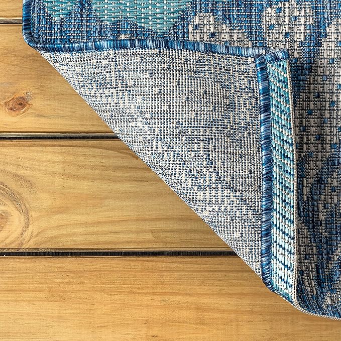 JONATHAN Y Floral Textured Weave Indoor Outdoor Octagon Area Rug 5 Ft Navy/Aqua - Image 5