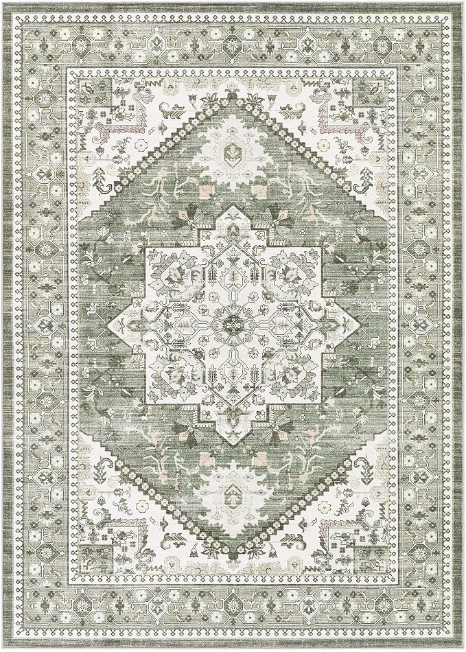 9x12 Vintage Area Rug: Washable Neutral Soft Non Slip Thin Large Floor Carpet - Image 10