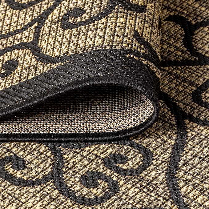 JONATHAN Y Vintage Filigree Indoor Outdoor Area Rug 5X8 Black/Khaki, Madrid - Image 6