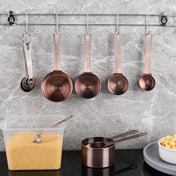 Copper Measuring Cups and Spoons Set, Metric & US Stainless Steel 5 Measuring - Image 8