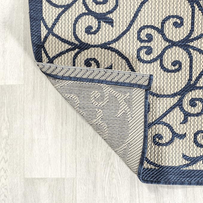 JONATHAN Y Vintage Filigree Indoor Outdoor Area Rug 8X10 Navy/Beige, Madrid - Image 4
