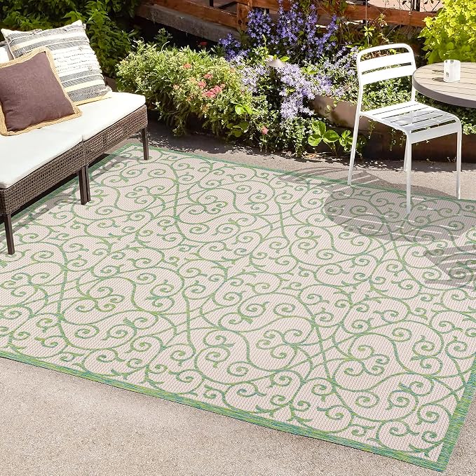 JONATHAN Y Vintage Filigree Indoor Outdoor Area Rug 9X12 Cream/Green, Madrid - Image 4