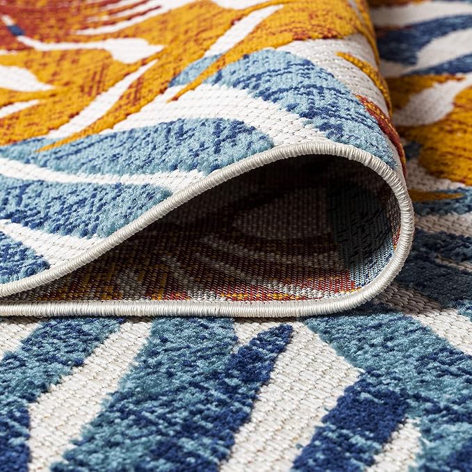 JONATHAN Y Tropics Palm Leaves Indoor Outdoor Square Area Rug 6X6 Cream/Orange - Image 5