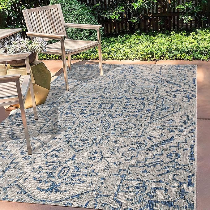 JONATHAN Y Boho Medallion Indoor Outdoor Area Rug 9X12 Navy/Gray, Estrella - Image 3