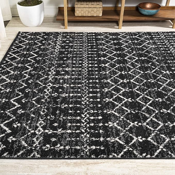 JONATHAN Y Boho Vintage Diamond Black/Ivory Indoor Area Rug 8X10 ft, Moroccan - Image 3