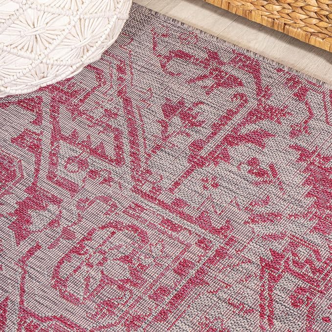 JONATHAN Y Boho Medallion Indoor Outdoor Runner Rug 2X8 Light Gray/Fuchsia - Image 5