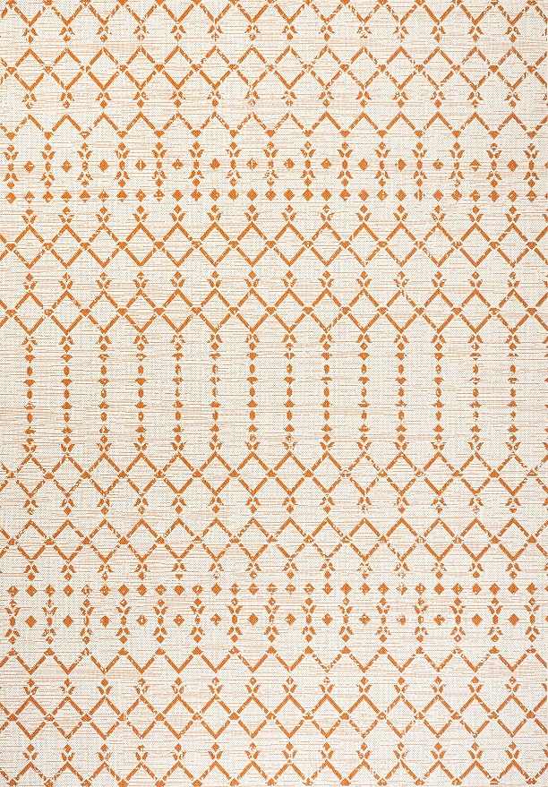 JONATHAN Y Moroccan Geometric Indoor Outdoor Area Rug 5X8 Cream/Orange - Image 9