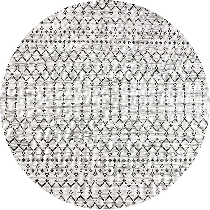JONATHAN Y Moroccan Geometric Indoor Outdoor Round Area Rug 3 Ft Cream/Black - Image 8