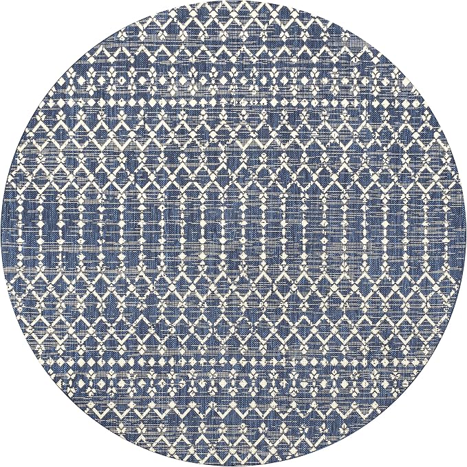 JONATHAN Y Moroccan Geometric Indoor Outdoor Round Area Rug 9 Ft Navy/Beige - Image 8