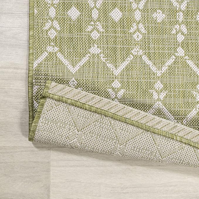 JONATHAN Y Moroccan Geometric Indoor Outdoor Runner Rug 2X10 Light Green/Cream - Image 6