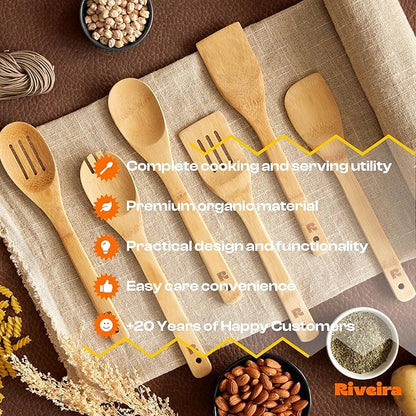 Riveira Bamboo Cooking Spoons 6-Piece – Wooden Cooking Utensils Set - Image 6