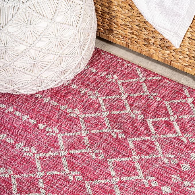 JONATHAN Y Moroccan Geometric Indoor Outdoor Square Area Rug 5X5 Fuchsia/Light - Image 5