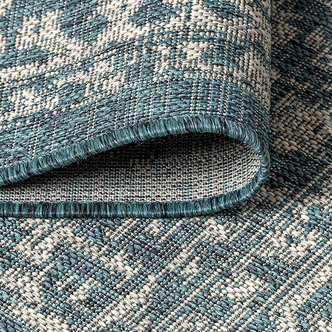 JONATHAN Y Boho Medallion Indoor Outdoor Square Area Rug 8X8 Teal/Gray - Image 3
