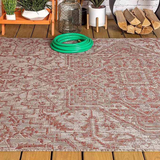 JONATHAN Y Boho Medallion Indoor Outdoor Area Rug 4X6 Red/Taupe, Estrella - Image 11