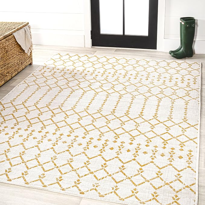 JONATHAN Y Moroccan Geometric Indoor Outdoor Area Rug 5X8 Cream/Yellow - Image 4