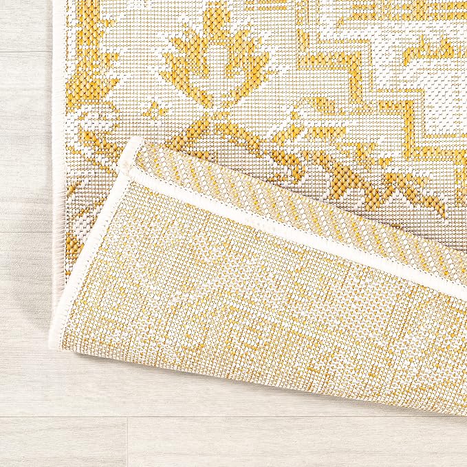 JONATHAN Y Boho Medallion Indoor Outdoor Area Rug 5X8 Cream/Yellow, Estrella - Image 5