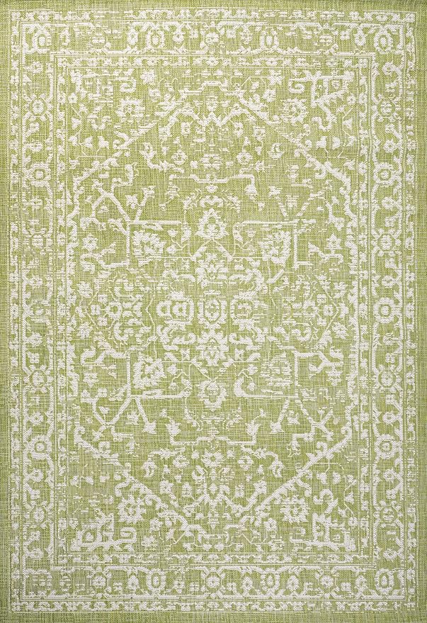 JONATHAN Y Boho Medallion Indoor Outdoor Area Rug 4X6 Green/Cream, Malta - Image 9